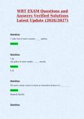 WRT EXAM Questions and&NewLine;Answers Verified Solutions&NewLine;Latest Update &lpar;2026&sol;2027&rpar;