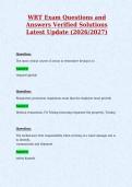 WRT Exam Questions and&NewLine;Answers Verified Solutions&NewLine;Latest Update &lpar;2026&sol;2027&rpar;