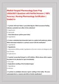 Medical-Surgical Pharmacology Exam Prep &NewLine;&lpar;2026&sol;2027&rpar; Questions with Verified Answers &vert; 100&percnt; &NewLine;Accuracy &vert; Nursing Pharmacology Certification &vert; &NewLine;Graded A&plus;