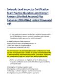 Colorado Lead Inspector Certification &NewLine;Exam Practice Questions And Correct &NewLine;Answers &lpar;Verified Answers&rpar; Plus &NewLine;Rationale 2026 Q&A&vert; Instant Download &NewLine;Pdf 