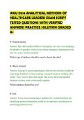 WGU D514 ANALYTICAL METHODS OF&NewLine;HEALTHCARE LEADERS EXAM SCRIPT&NewLine;TESTED QUESTIONS WITH VERIFIED&NewLine;ANSWERS PRACTICE SOLUTION GRADED&NewLine;A&plus;