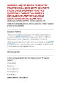 ARIZONA &lpar;AZ&rpar; C60 FINISH CARPENTRY PRACTICE EXAM 2026&ndash;2027 &vert; COMPLETE STUDY GUIDE &vert; VERIFIED PRACTICE QUESTIONS&comma; CORRECT ANSWERS & DETAILED EXPLANATIONS &vert; LATEST UPDATED LICENSING EXAM PREP