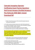 Colorado Snowplow Operator &NewLine;Certification Exam Practice Questions &NewLine;And Correct Answers &lpar;Verified Answers&rpar; &NewLine;Plus Rationale 2026 Q&A&vert; Instant &NewLine;Download Pdf 