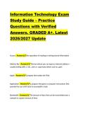 Information Technology Exam &NewLine;Study Guide &ndash; Practice &NewLine;Questions with Verified &NewLine;Answers&period; GRADED A&plus;&period; Latest &NewLine;2026&sol;2027 Update 