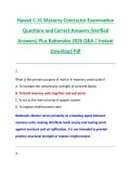 Hawaii C-31 Masonry Contractor Examination &NewLine;Questions and Correct Answers &lpar;Verified &NewLine;Answers&rpar; Plus Rationales 2026 Q&A &vert; Instant &NewLine;Download Pdf 