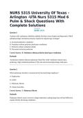 NURS 5315 University Of Texas - Arlington -UTA Nurs 5315 Mod 6 Pulm & Shock Questions With Complete Solutions