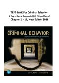 TEST BANK For Criminal Behavior&colon;&NewLine;A Psychological Approach 12th Edition &lpar;Bartol&rpar;&NewLine;Chapters 1 - 16&comma; New Edition 2026 &NewLine;