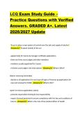 LCQ Exam Study Guide &ndash; &NewLine;Practice Questions with Verified &NewLine;Answers&period; GRADED A&plus;&period; Latest &NewLine;2026&sol;2027 Update