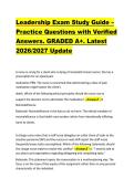 Leadership Exam Study Guide &ndash; &NewLine;Practice Questions with Verified &NewLine;Answers&period; GRADED A&plus;&period; Latest &NewLine;2026&sol;2027 Update 
