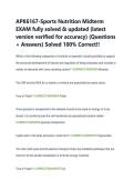 APK6167-Sports Nutrition Midterm &NewLine;EXAM fully solved & updated &lpar;latest &NewLine;version verified for accuracy&rpar; &lpar;Questions &NewLine;&plus; Answers&rpar; Solved 100&percnt; Correct&excl;&excl; 