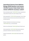 Semmelweis Entrance Exam Medicine &NewLine;Biology EXAM Questions and Answers &NewLine;&lpar;Verified Answers&rpar; Study Guide &lpar;latest &NewLine;version verified for accuracy&rpar; &vert; Latest&excl;&excl; 