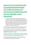 National Counselor Examination &lpar;NCE&rpar; &NewLine;For Licensed Professional Counselor &NewLine;&lpar;LPC&rpar; Certification Questions And &NewLine;Correct Answers &lpar;Verified Answers&rpar; Plus &NewLine;Rationales 2026 Q&A &vert; Instant &NewLine;Download Pdf