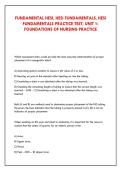FUNDAMENTAL HESI&comma; HESI FUNDAMENTALS&comma; HESI &NewLine;FUNDAMENTALS PRACTICE TEST&comma; UNIT 1&colon; &NewLine;FOUNDATIONS OF NURSING PRACTICE 