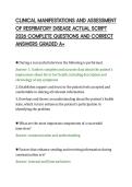 CLINICAL MANIFESTATIONS AND ASSESSMENT&NewLine;OF RESPIRATORY DISEASE ACTUAL SCRIPT&NewLine;2026 COMPLETE QUESTIONS AND CORRECT&NewLine;ANSWERS GRADED A&plus;