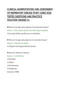 CLINICAL MANIFESTATIONS AND ASSESSMENT&NewLine;OF RESPIRATORY DISEASE STUDY GUIDE 2026&NewLine;TESTED QUESTIONS AND PRACTICE&NewLine;SOLUTION GRADED A&plus;