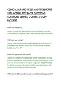 CLINICAL NURSING SKILLS AND TECHNIQUES&NewLine;2026 ACTUAL TEST PAPER QUESTIONS&NewLine;SOLUTIONS VERIFIED COMPLETE STUDY&NewLine;PACKAGE