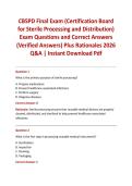CBSPD Final Exam &lpar;Certification Board for Sterile Processing and Distribution&rpar; Exam Questions and Correct Answers &lpar;Verified Answers&rpar; Plus Rationales 2026 Q&A &vert; Instant Download Pdf