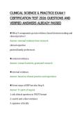 CLINICAL SCIENCE & PRACTICE EXAM 1&NewLine;CERTIFICATION TEST 2026 QUESTIONS AND&NewLine;VERIFIED ANSWERS ALREADY PASSED