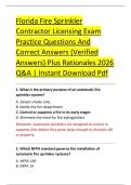 Florida Fire Sprinkler &NewLine;Contractor Licensing Exam &NewLine;Practice Questions And &NewLine;Correct Answers &lpar;Verified &NewLine;Answers&rpar; Plus Rationales 2026 &NewLine;Q&A &vert; Instant Download Pdf