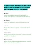 CLINICAL DRUG THERAPY CERTIFICATION&NewLine;EVALUATION 2026 PRACTICE QUESTIONS&NewLine;AND ANSWERS FULL SOLUTION VIEW