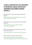 CLINICAL MANIFESTATIONS AND ASSESSMENT&NewLine;OF RESPIRATORY DISEASE CERTIFICATION&NewLine;ASSESSMENT 2026 VERIFIED ANSWERS&NewLine;GRADED A&plus;&NewLine;