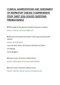 CLINICAL MANIFESTATIONS AND ASSESSMENT&NewLine;OF RESPIRATORY DISEASE COMPREHENSIVE&NewLine;STUDY SHEET 2026 SOLVED QUESTIONS&NewLine;PREMIUM BUNDLE