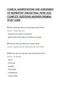 CLINICAL MANIFESTATIONS AND ASSESSMENT&NewLine;OF RESPIRATORY DISEASE FINAL PAPER 2026&NewLine;COMPLETE QUESTIONS ANSWERS PREMIUM&NewLine;STUDY GUIDE