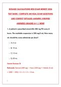 DOSAGE CALCULATIONS HESI EXAM 2026 - COMPLETE TEST BANK WITH 300 REAL EXAM QUESTIONS & VERIFIED ANSWERS&NewLine;