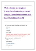Master Plumber Licensing Exam Practice Questions And Correct Answers &lpar;Verified Answers&rpar; Plus Rationales 2026 Q&A Instant Download Pdf&NewLine;