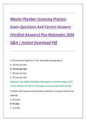 Master Plumber Licensing Practice Exam Questions And Correct Answers &lpar;Verified Answers&rpar; Plus Rationales 2026 Q&A Instant Download Pdf&NewLine;
