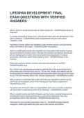 LIFESPAN DEVELOPMENT FINAL EXAM QUESTIONS WITH VERIFIED ANSWERS