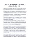 PHY 111 FINAL EXAM QUESTIONS AND ANSWERS 2026
