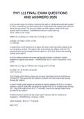 PHY 111 FINAL EXAM QUESTIONS AND ANSWERS 2026