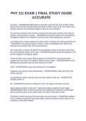 PHY 111 EXAM 1 FINAL STUDY GUIDE ACCURATE&NewLine;&NewLine;