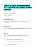 DENTAL ASSISTANT ASSESSMENT REVIEW&NewLine;FULL QUESTIONS AND CORRECT ANSWERS&NewLine;RESOURCE