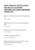 FISDAP CARDIOLOGY PRACTICE QUIZ 100&NewLine;HIGH-YIELD ACLS ALGORITHMS&comma;&NewLine;ARRHYTHMIAS&comma; AND CARDIAC EMERGENCIES&NewLine;SUMMARY 2026&NewLine;