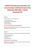 Pediatric Nursing Exam Questions and Correct Answers &lpar;Verified Answers&rpar; Plus Rationales 2026 Q&A &vert; Instant Download Pdf