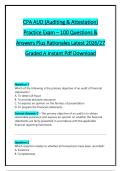 CPA AUD &lpar;Auditing & Attestation&rpar; &NewLine;Practice Exam &ndash; 100 Questions & &NewLine;Answers Plus Rationales Latest 2026&sol;27 &NewLine;Graded A Instant Pdf Download