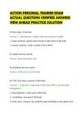 ACTION PERSONAL TRAINER EXAM &NewLine;ACTUAL QUESTIONS VERIFIED ANSWERS &NewLine;VIEW AHEAD PRACTICE SOLUTION
