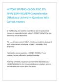 HISTORY OF PSYCHOLOGY PSYC 375 FINAL EXAM REVIEW Comprehensive &lpar;Athabasca University&rpar; Questions With Correct Answers &NewLine;