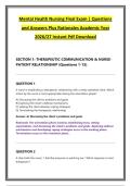 Mental Health Nursing Final Exam &vert; Questions &NewLine;and Answers Plus Rationales Academic Year &NewLine;2026&sol;27 Instant Pdf Download 