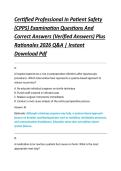 Certified Professional In Patient Safety &NewLine;&lpar;CPPS&rpar; Examination Questions And &NewLine;Correct Answers &lpar;Verified Answers&rpar; Plus &NewLine;Rationales 2026 Q&A &vert; Instant &NewLine;Download Pdf 