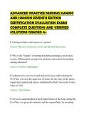 ADVANCED PRACTICE NURSING HAMRIC &NewLine;AND HANSON SEVENTH EDITION &NewLine;CERTIFICATION EVALUATION EXAMS &NewLine;COMPLETE QUESTIONS AND VERIFIED &NewLine;SOLUTIONS GRADED A&plus;