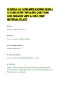 FLORIDA 2 15 INSURANCE LICENSE EXAM 2&NewLine;CLOSING SCRIPT UPDATED QUESTIONS&NewLine;AND ANSWERS VIEW AHEAD PREP&NewLine;MATERIAL SOLVED