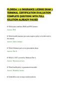 FLORIDA 2 15 INSURANCE LICENSE EXAM 2&NewLine;TERMINAL CERTIFICATION EVALUATION&NewLine;COMPLETE QUESTIONS WITH FULL&NewLine;SOLUTION ALREADY PASSED