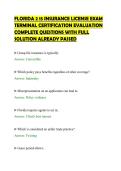 FLORIDA 2 15 INSURANCE LICENSE EXAM&NewLine;TERMINAL CERTIFICATION EVALUATION&NewLine;COMPLETE QUESTIONS WITH FULL&NewLine;SOLUTION ALREADY PASSED