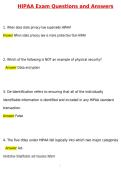 HIPAA Exam &lpar;Latest 2026 &sol; 2027 Update&rpar; Actual Questions and Correct Answers Graded A&plus; 100&percnt; Guarantee Verified by Experts