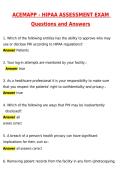HIPPA Assessment Exam ACEMAPP &lpar;Latest 2026 &sol; 2027 Update&rpar; Actual Questions and Correct Answers Graded A&plus; 100&percnt; Guarantee Verified by Experts