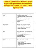 CompTIA Cybersecurity Analyst &lpar;CySA&plus;&rpar;&NewLine;Mega Study guide Exam Questions and&NewLine;Answers with Verified Solutions &vert; Latest&NewLine;Updated 2026