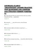LOUISIANA CLASS D&NewLine;"CHAUFFEUR'S" LICENSE PRACTICE&NewLine;TEST QUESTIONS AND ANSWERS&NewLine;2026 UPDATED VERSION VERIFIED&NewLine;A&plus;&NewLine;